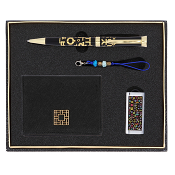 한글볼펜+한글자개USB+완자문 소가죽명함지갑