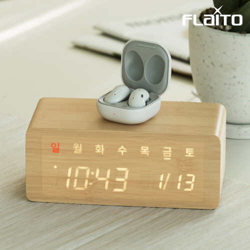 플라이토 우드 무선충전  데이트 LED 탁상시계 시즌2  JS-i86