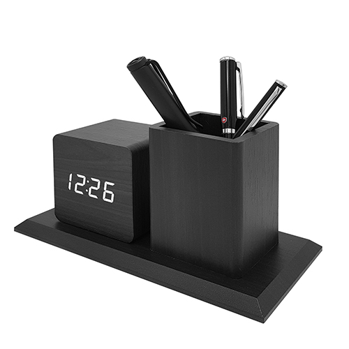 LED블랙 우드 펜꽂이시계 D1020