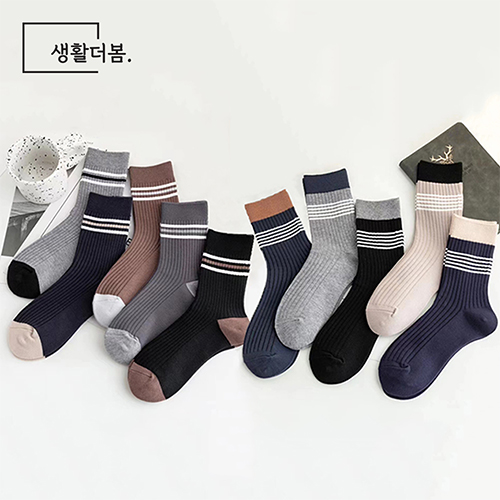 생활더봄 삼오선 라인 중목양말 (10켤레)