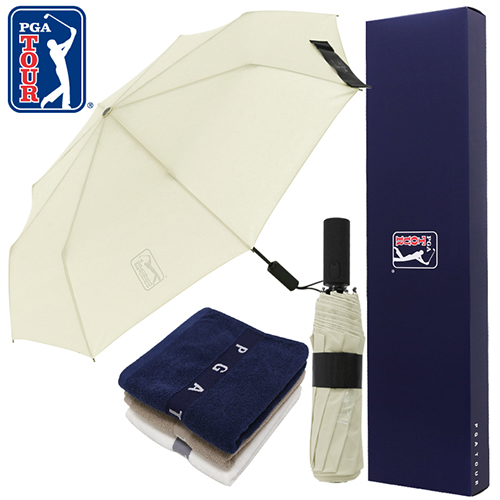 PGA 친환경그린 3단완전자동 우산+130g면사타올세트