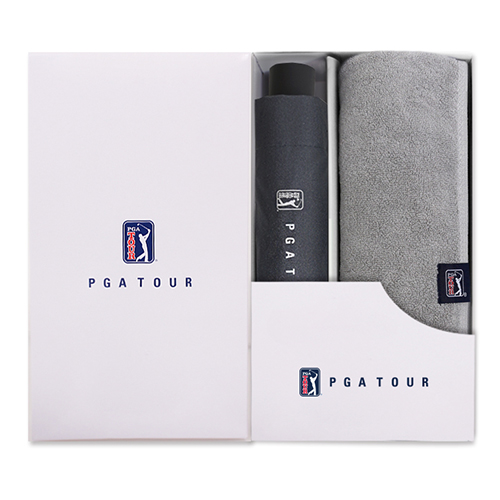 PGA 3단수동 블랙메탈 우산+200g 코마사타올 세트