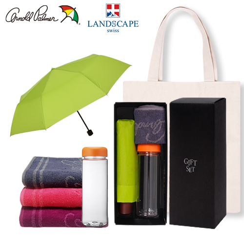 AP 뉴뱀부스포츠타올+보틀500ml+LS 3단수동솔리드우산 세트(에코백포