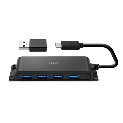 코시 부착형 타입C USB 3.0 4포트 허브 (USB A 젠더 포함)