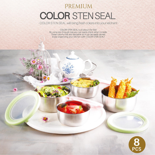 폴리 칼라 스텐씰 8p 스텐찬통/실리콘뚜껑 (500ml * 4p) (75
