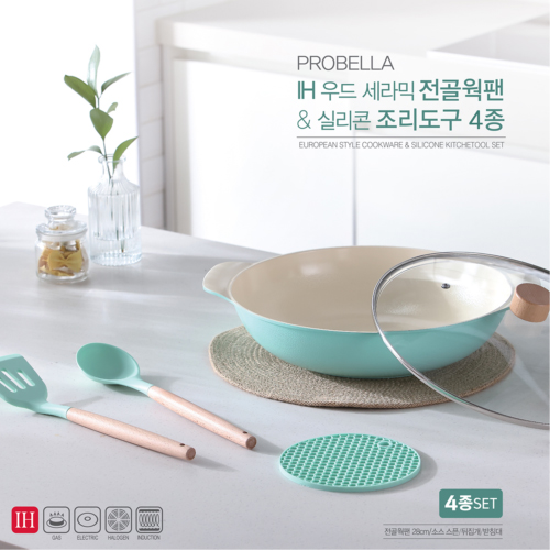 프로벨라 세라믹(국내산) 전골웍팬 28cm+조리도구 4
