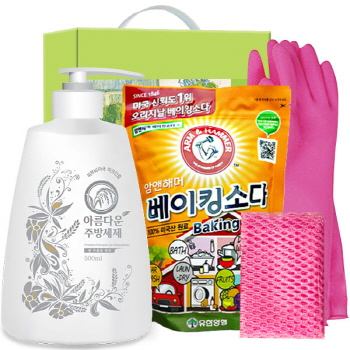 친환경 아름다운주방세제500펌프 베이킹소다500리필 고무장갑32cm 망사