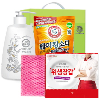 친환경 아름다운주방세제500펌프 베이킹소다500리필 정사각위생장갑 망사수