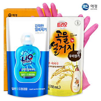 애경 리큐 곡물설거지300리필 고무장갑32cm 3종