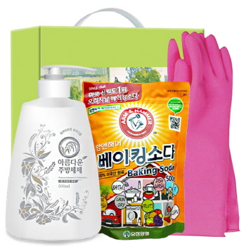 친환경 아름다운주방세제500펌프 베이킹소다500리필 고무장갑32cm 3종