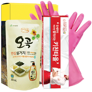 오곡안심설거지 빨아쓰는키친타올 고무장갑32cm 3종