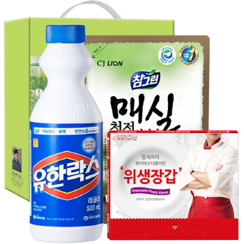 친환경 참그린매실300리필 유한락스 정사각위생장갑 3종