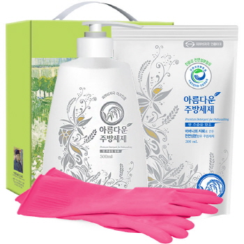 친환경 아름다운주방세제500펌프 300리필 고무장갑32cm 3종