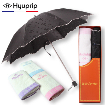 협립 블랙라벨양산 리본웨이브 + 협립 눈꽃타월150g 1P 세트