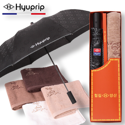 협립 2단 엠보바이어스 자동우산+카페타월115g 1P 세트