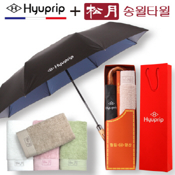 협립 3단 내부펄 원목 곡자손 완전자동 우산+송월타월세트