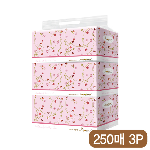 해피니스 미용티슈 (250매) 새와꽃 3P
