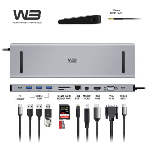 W3 CTH-12 C타입 USB 3.0 멀티허브12in1 PD 고속충전 
