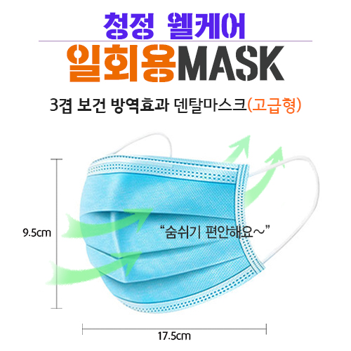 일회용마스크(고급형)_3겹덴탈마스크 200매