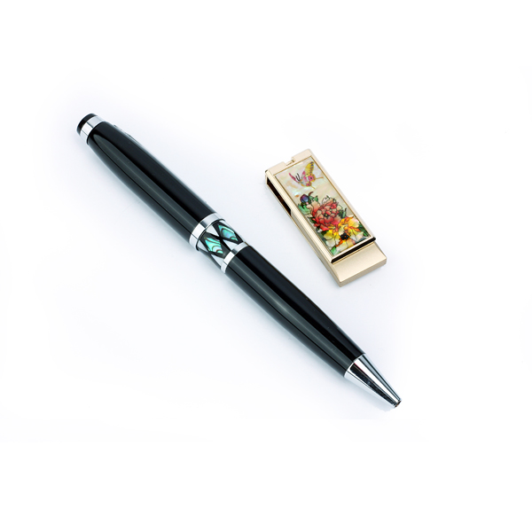 USB자개볼펜2종세트(나비목단백)-(8G~32G)