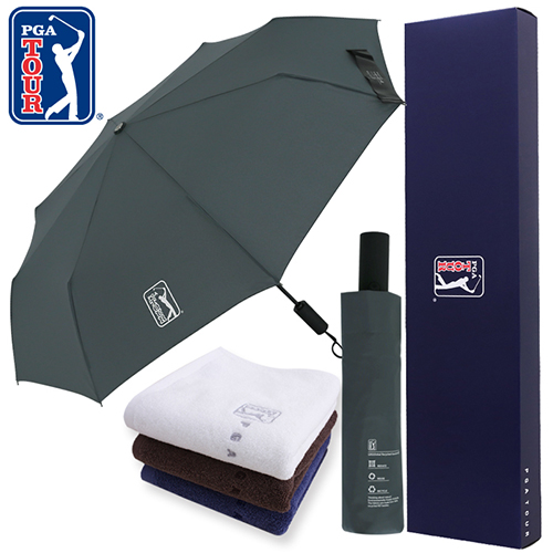 PGA 친환경그린 3단완전자동 우산+150g면사타올세트