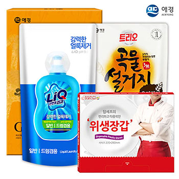 애경 리큐 곡물설거지300리필 정사각위생장갑 3종