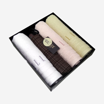 엘르 베이직타올 130g 3매+보그 프리미엄체크3단우산 세트